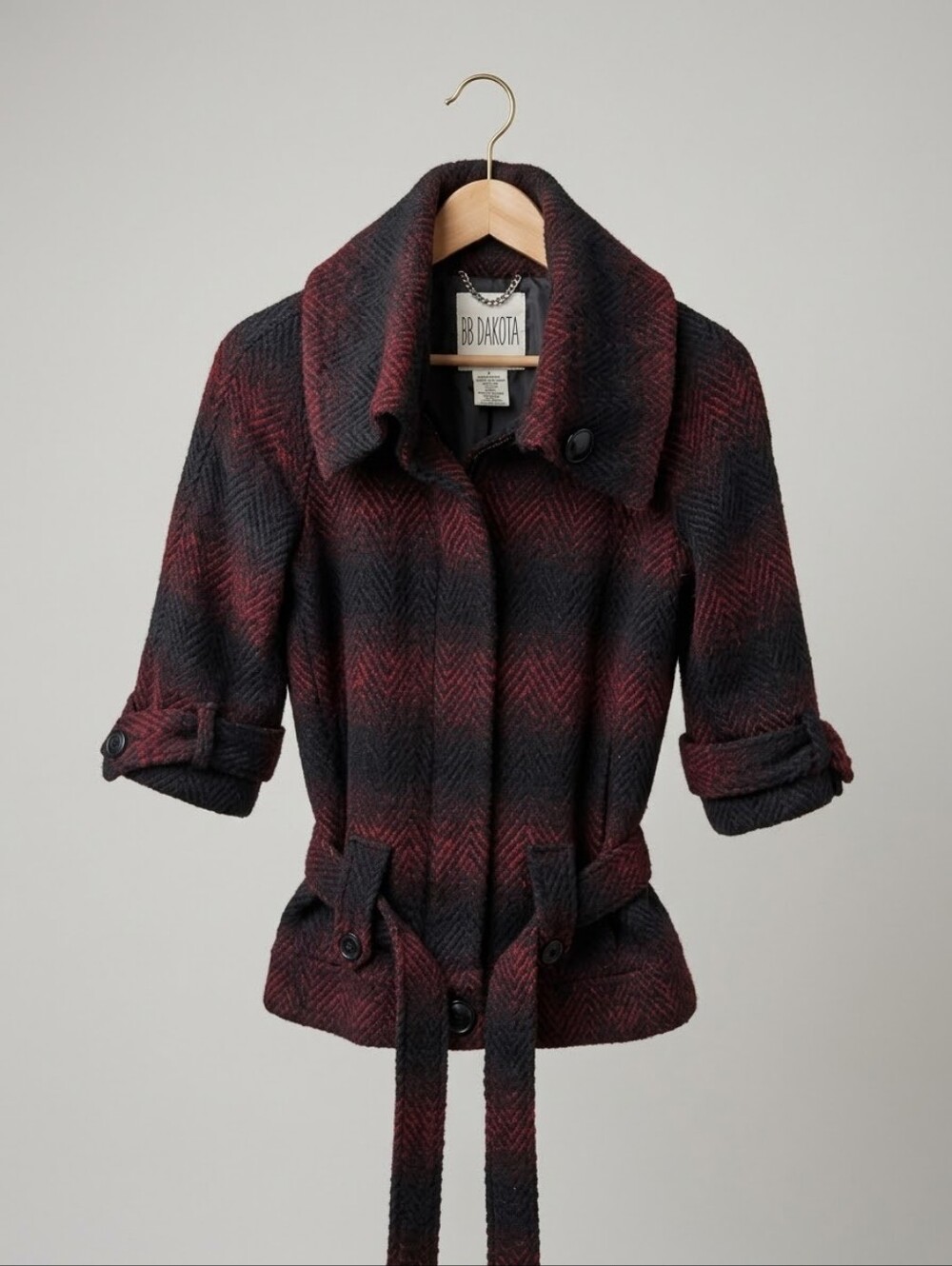 BB Dakota Plaid Belted Trench Coat Jacket | Size Small (Anthropologie)